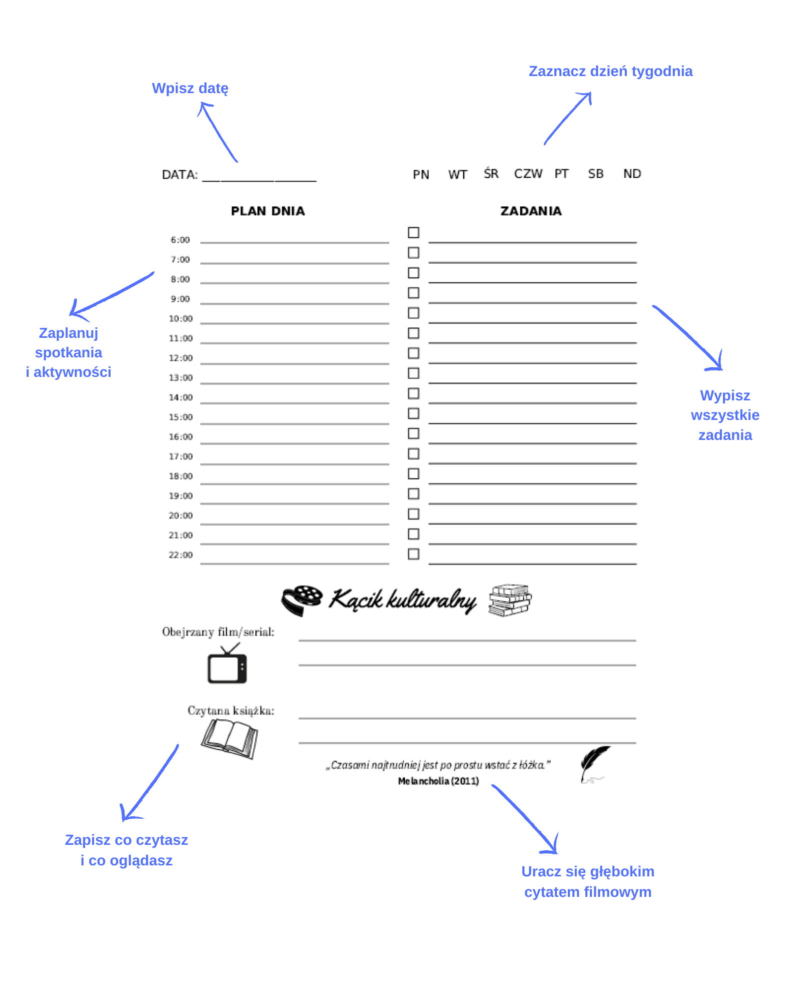 Wnętrze planera – strona dzienna