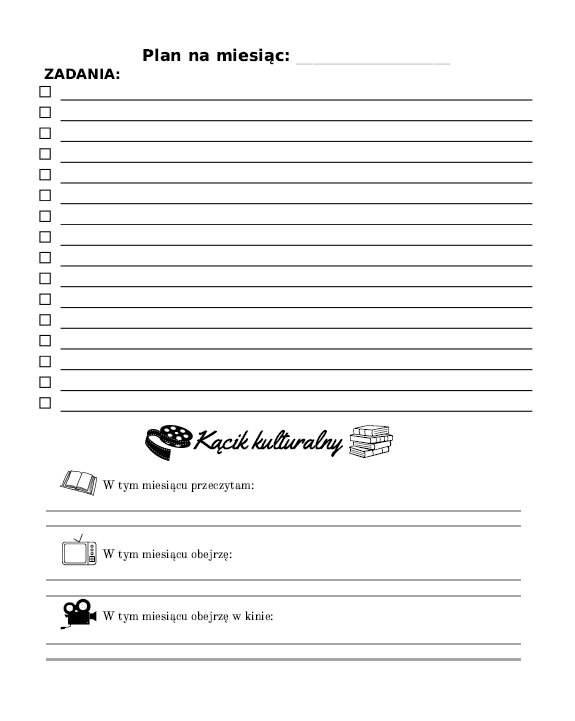 Wnętrze planera – plan miesięczny