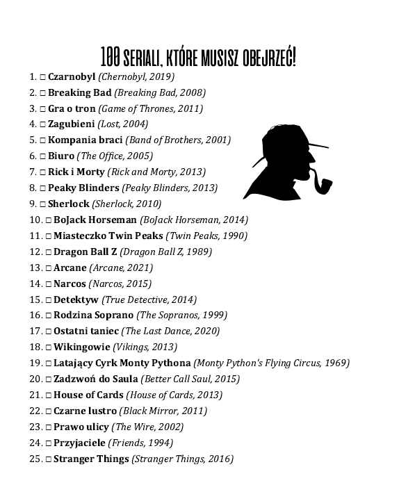 Wnętrze planera – lista seriali